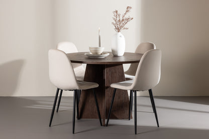 Spisebordsstol 2-pak Beige + Rundt spisebord 110 Mocca