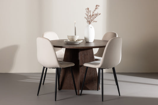 Spisebordsstol 2-pak Beige + Rundt spisebord 110 Mocca