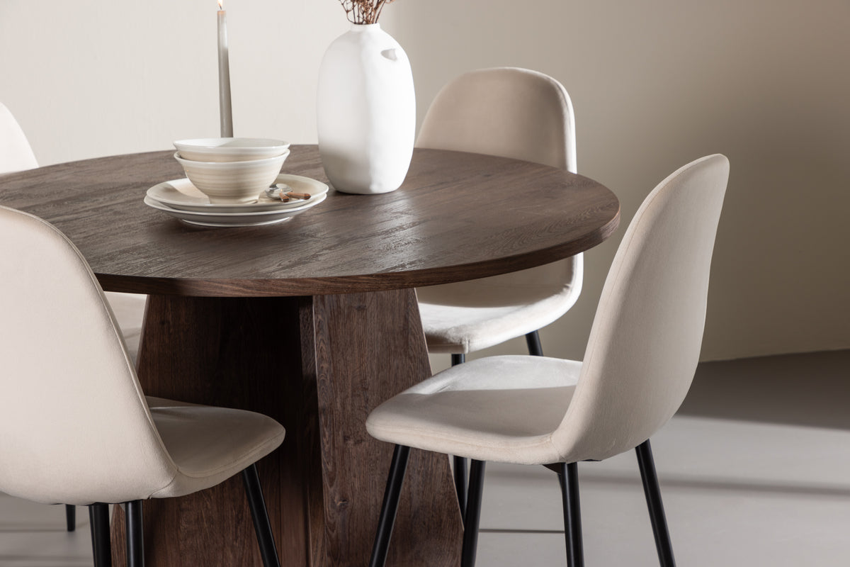 Spisebordsstol 2-pak Beige + Rundt spisebord 110 Mocca