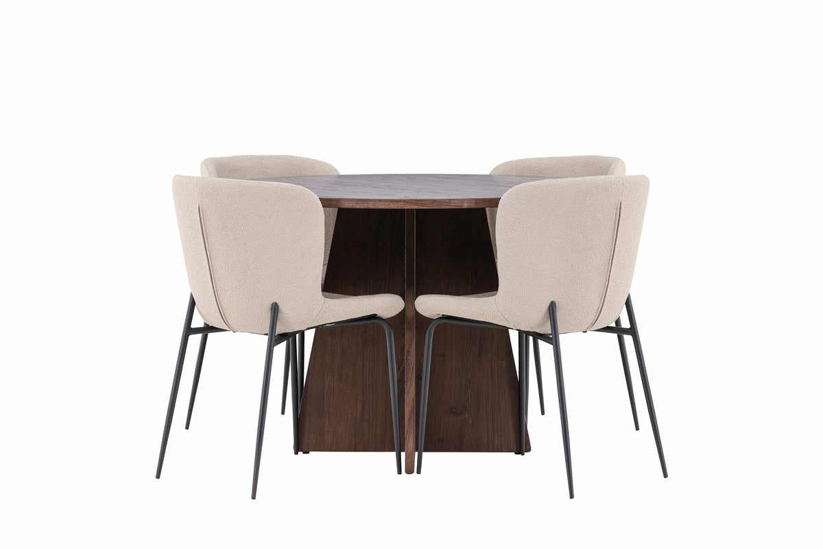Spisebordsstol 2-pak Beige + Rundt spisebord 110 Mocca