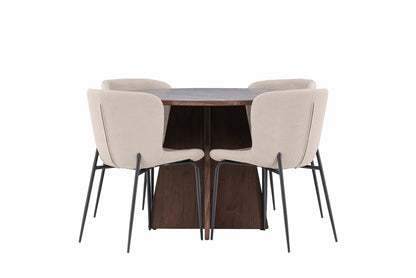 Spisebordsstol 2-pak Beige + Rundt spisebord 110 Mocca