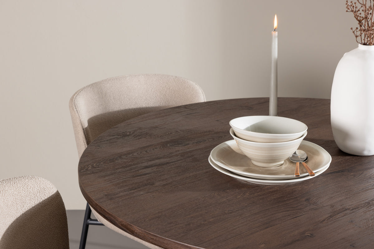 Spisebordsstol 2-pak Beige + Rundt spisebord 110 Mocca
