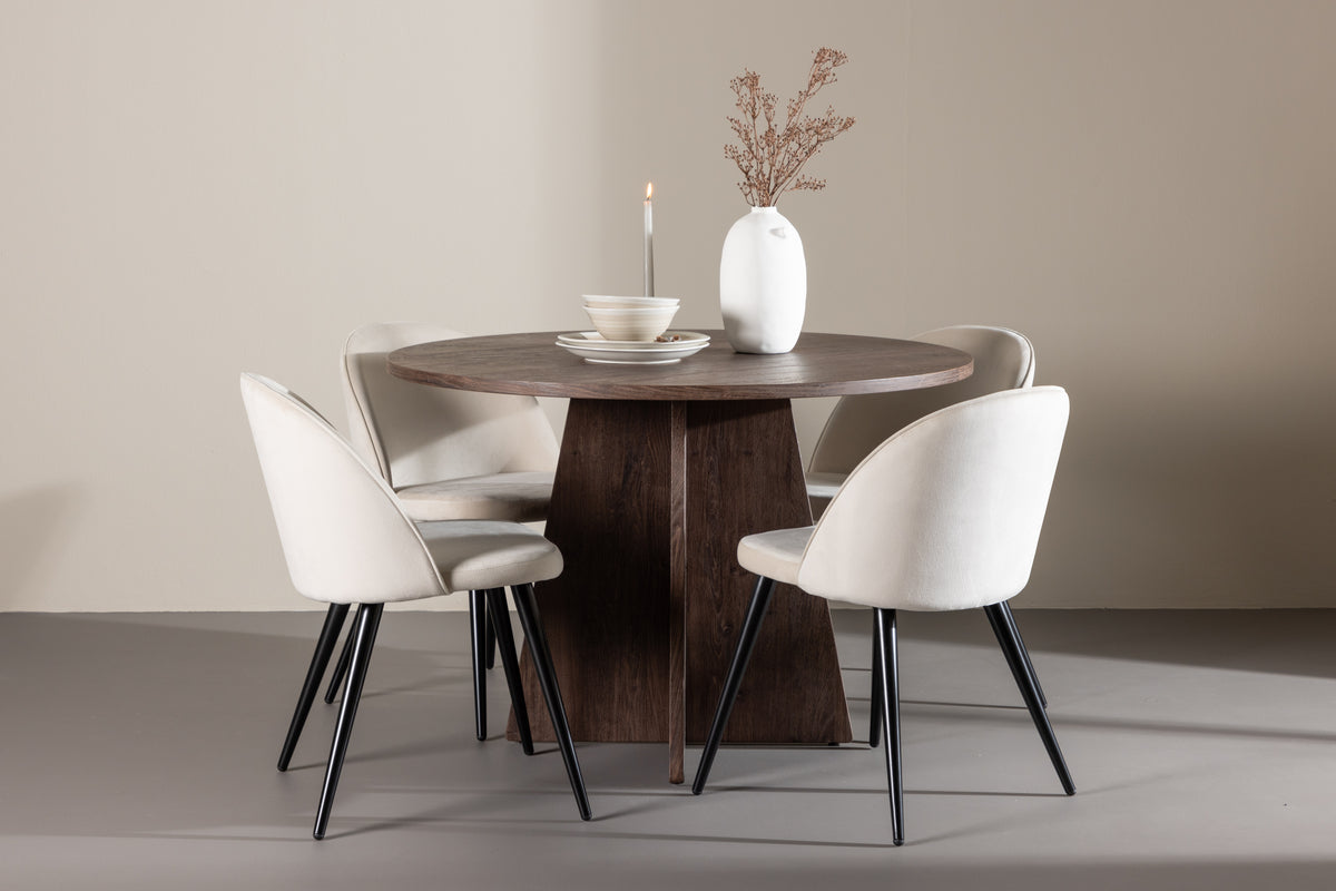 Spisebordsstol 2-pak Beige + Rundt spisebord 110 Mocca