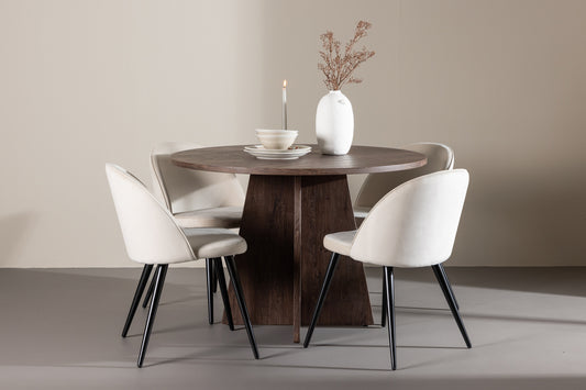 Spisebordsstol 2-pak Beige + Rundt spisebord 110 Mocca