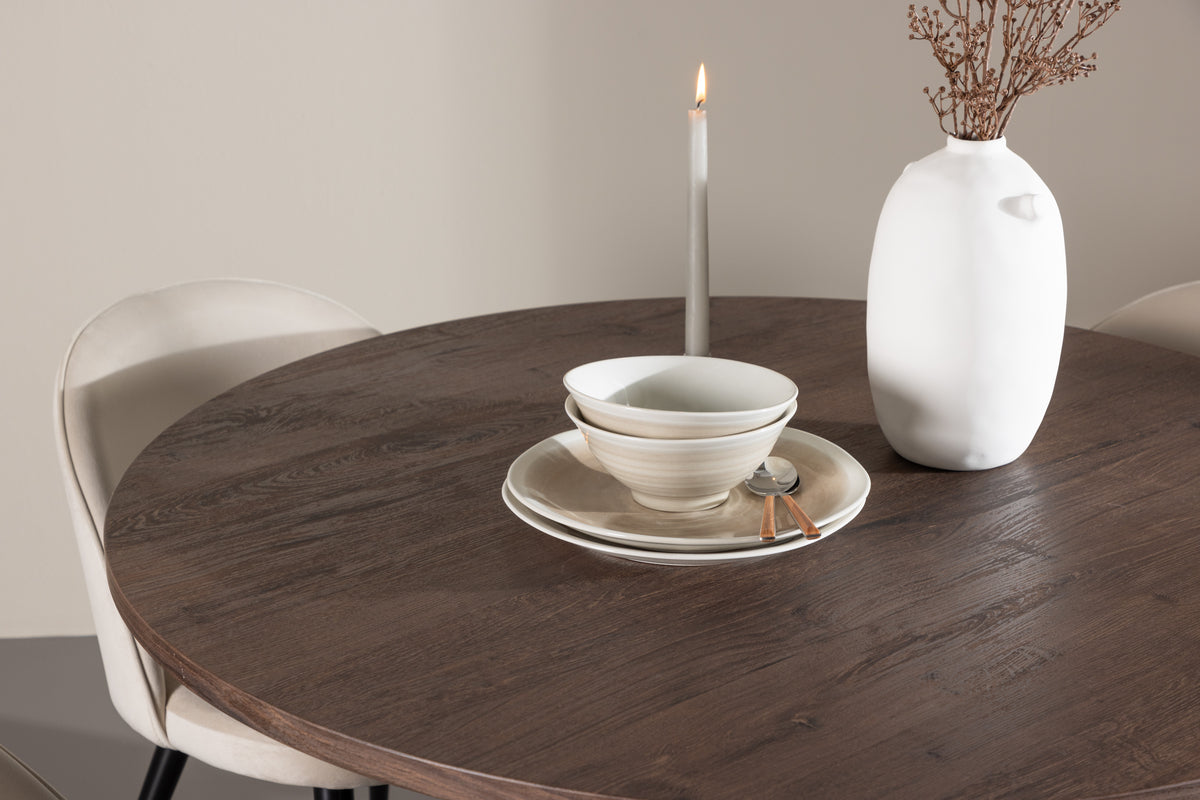 Spisebordsstol 2-pak Beige + Rundt spisebord 110 Mocca