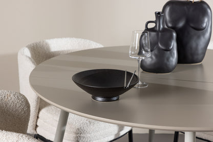 Spisebordsstol 2-pak Hvid + Rundt spisebord 120 Beige