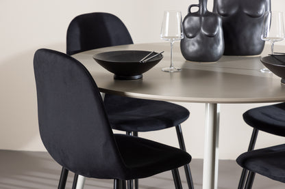 Spisebordsstol 2-pak Sort + Rundt Spisebord 120 Beige