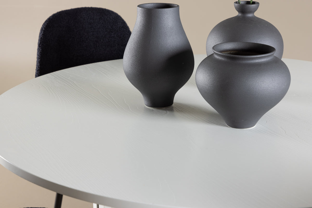 Spisebordsstol 2-pak Sort + Rundt spisebord 110 Hvid