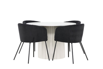Spisebordsstol Sort + Rundt Spisebord 110 Hvid