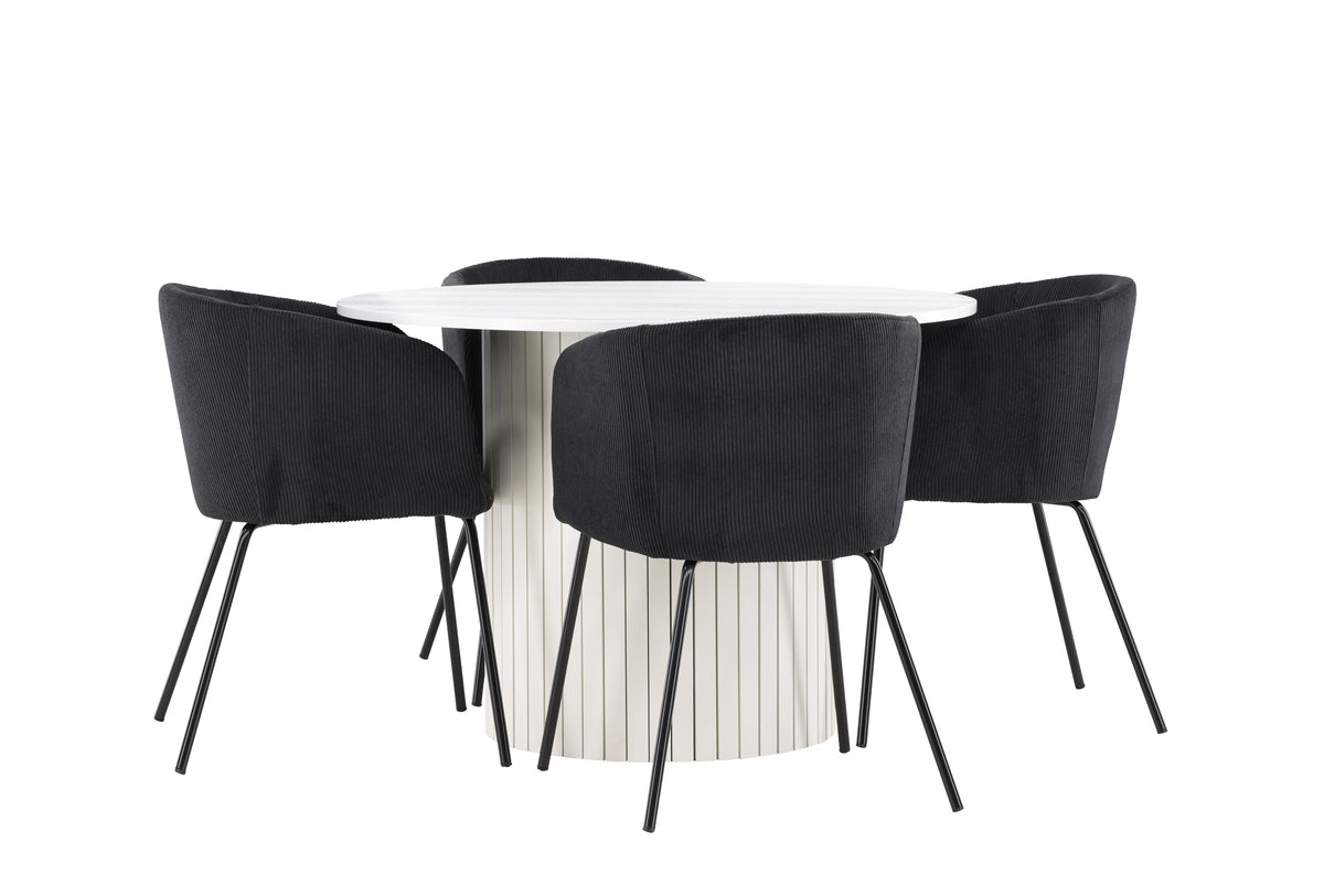 Spisebordsstol Sort + Rundt Spisebord 110 Hvid