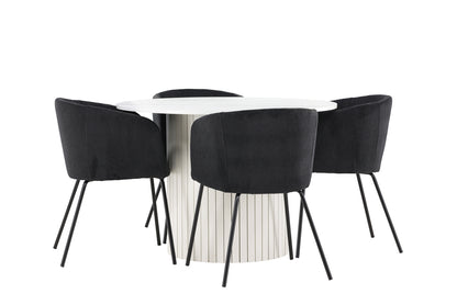 Spisebordsstol Sort + Rundt Spisebord 110 Hvid