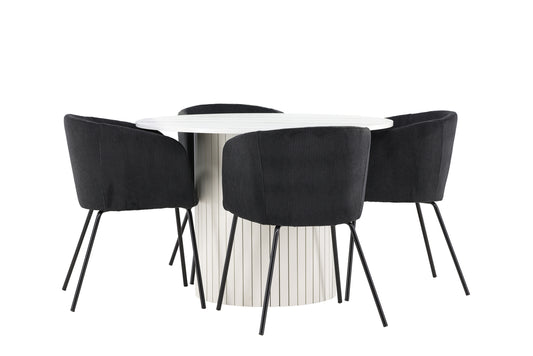 Spisebordsstol Sort + Rundt Spisebord 110 Hvid
