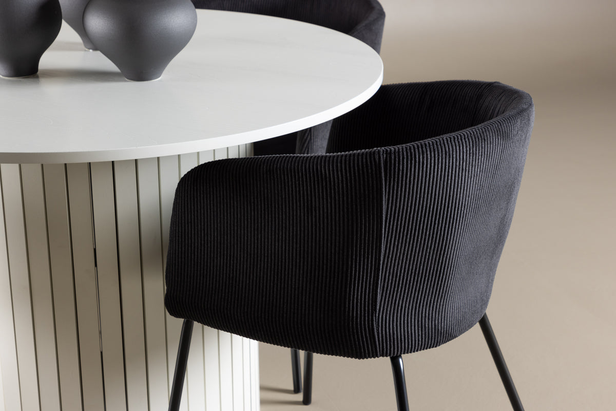 Spisebordsstol Sort + Rundt Spisebord 110 Hvid