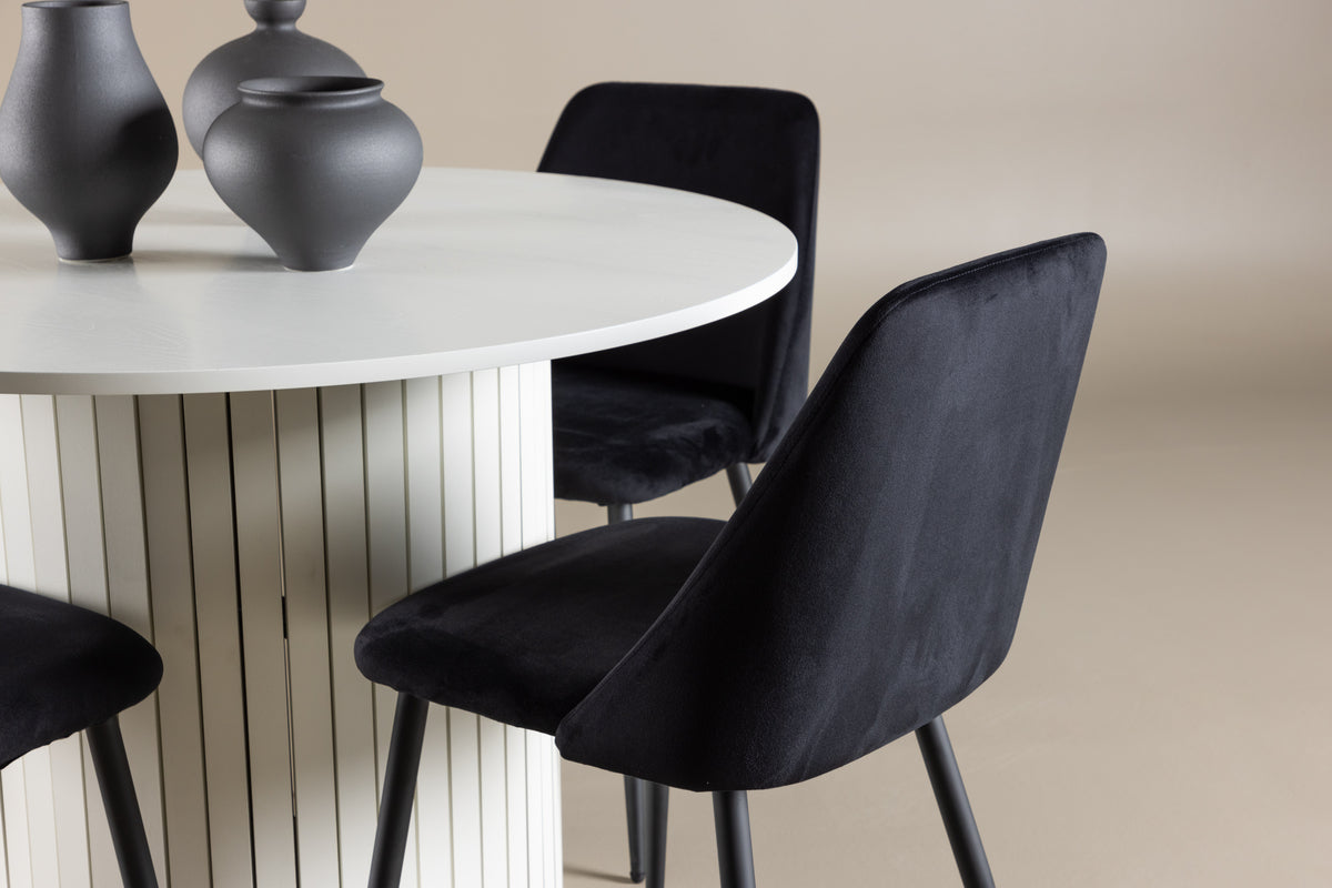 Spisebordsstol 2-pak Sort + Rundt spisebord 110 Hvid