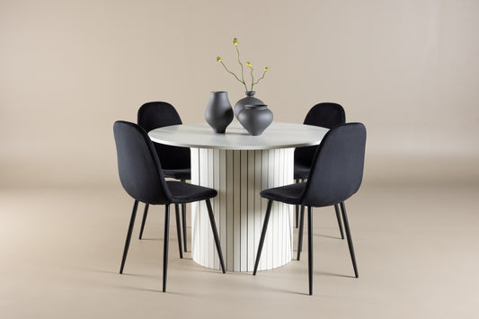 Spisebordsstol 2-pak Sort + Rundt spisebord 110 Hvid
