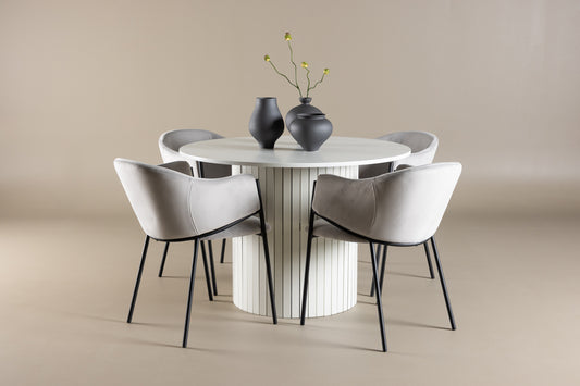 Spisebordsstol 2-pak Grå + Rundt Spisebord 110 Hvid