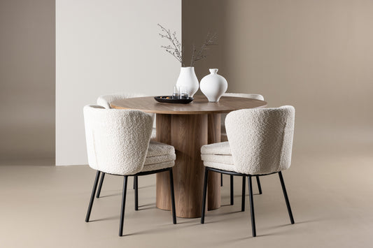 Agnes & Olivia Spisebordsstole 2-pak Hvid + Rundt Spisebord ⌀110 Brun