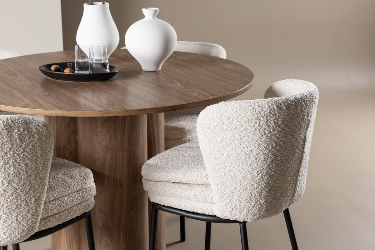 Agnes & Olivia Spisebordsstole 2-pak Hvid + Rundt Spisebord ⌀110 Brun