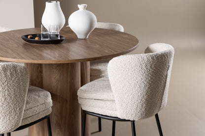 Agnes & Olivia Spisebordsstole 2-pak Hvid + Rundt Spisebord ⌀110 Brun