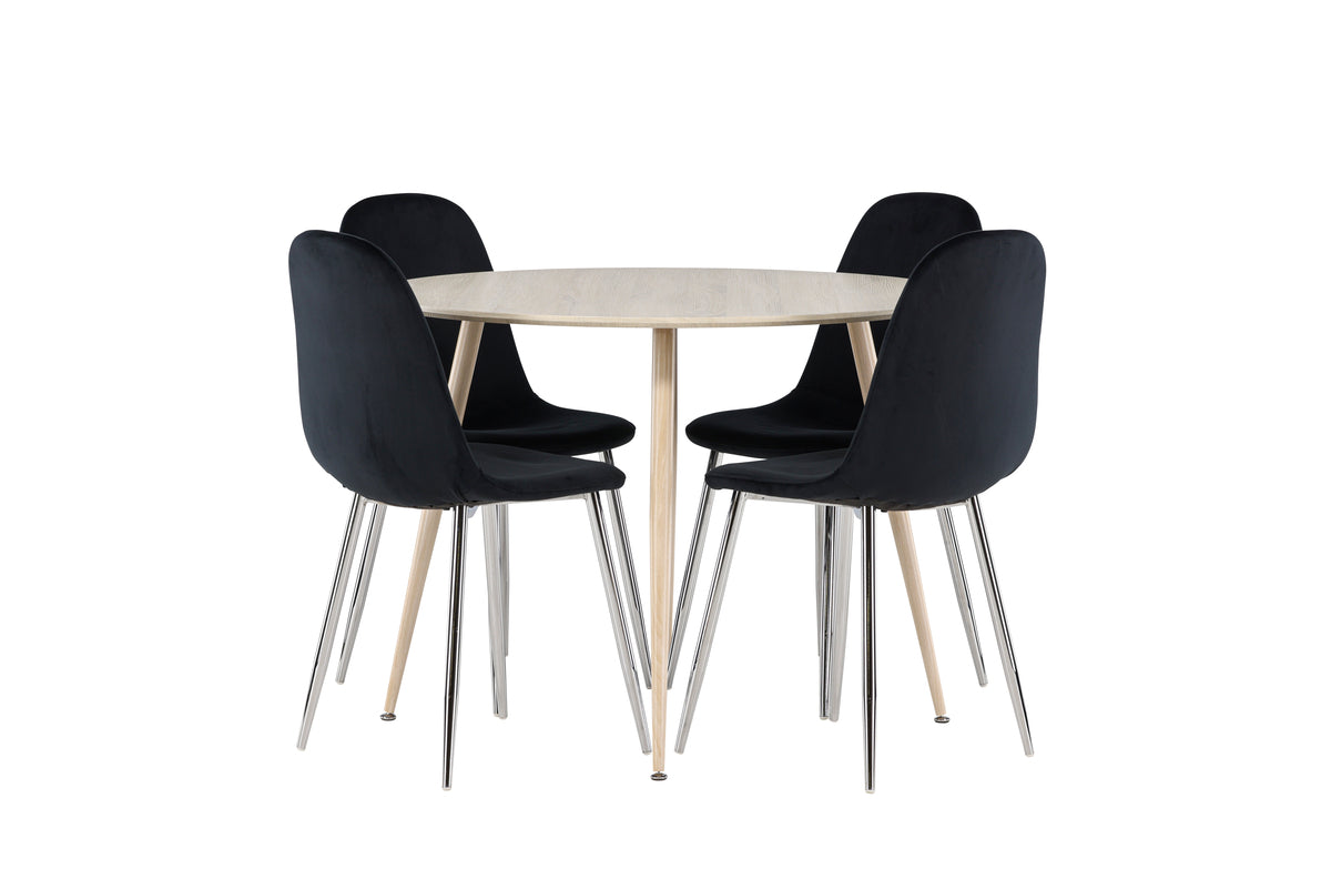 Spisebordsstol 2-pak Sort + Rundt Spisebord 100 Whitewash