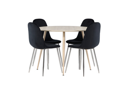 Spisebordsstol 2-pak Sort + Rundt Spisebord 100 Whitewash