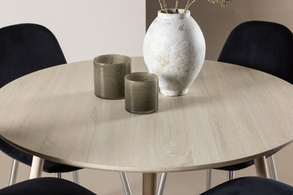 Spisebordsstol 2-pak Sort + Rundt Spisebord 100 Whitewash