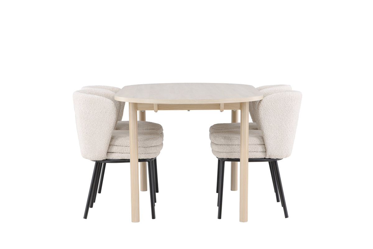 Oval Spisebord 180 x 90 Whitewash + Spisestol 2-pak Hvid