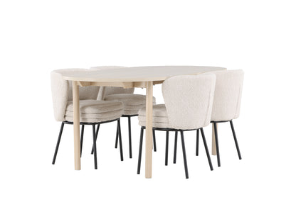 Oval Spisebord 180 x 90 Whitewash + Spisestol 2-pak Hvid