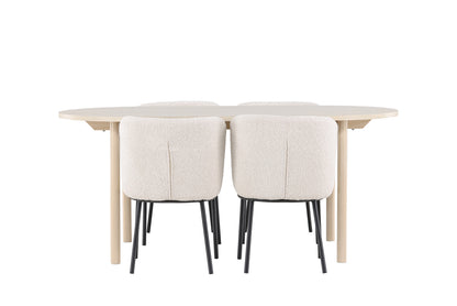 Oval Spisebord 180 x 90 Whitewash + Spisestol 2-pak Hvid