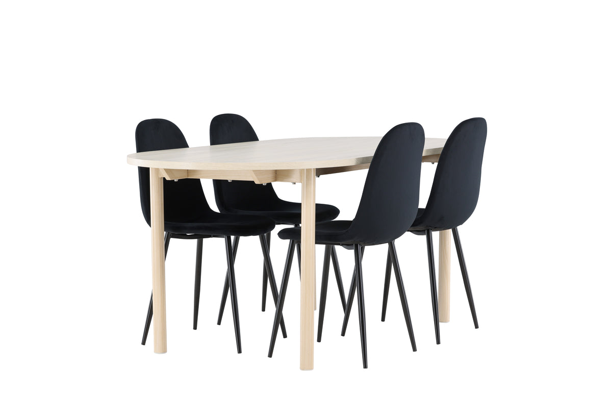 Spisebordsstol 2-pak Sort + Ovalt Spisebord 180 x 90 Whitewash