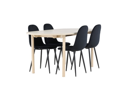 Spisebordsstol 2-pak Sort + Ovalt Spisebord 180 x 90 Whitewash