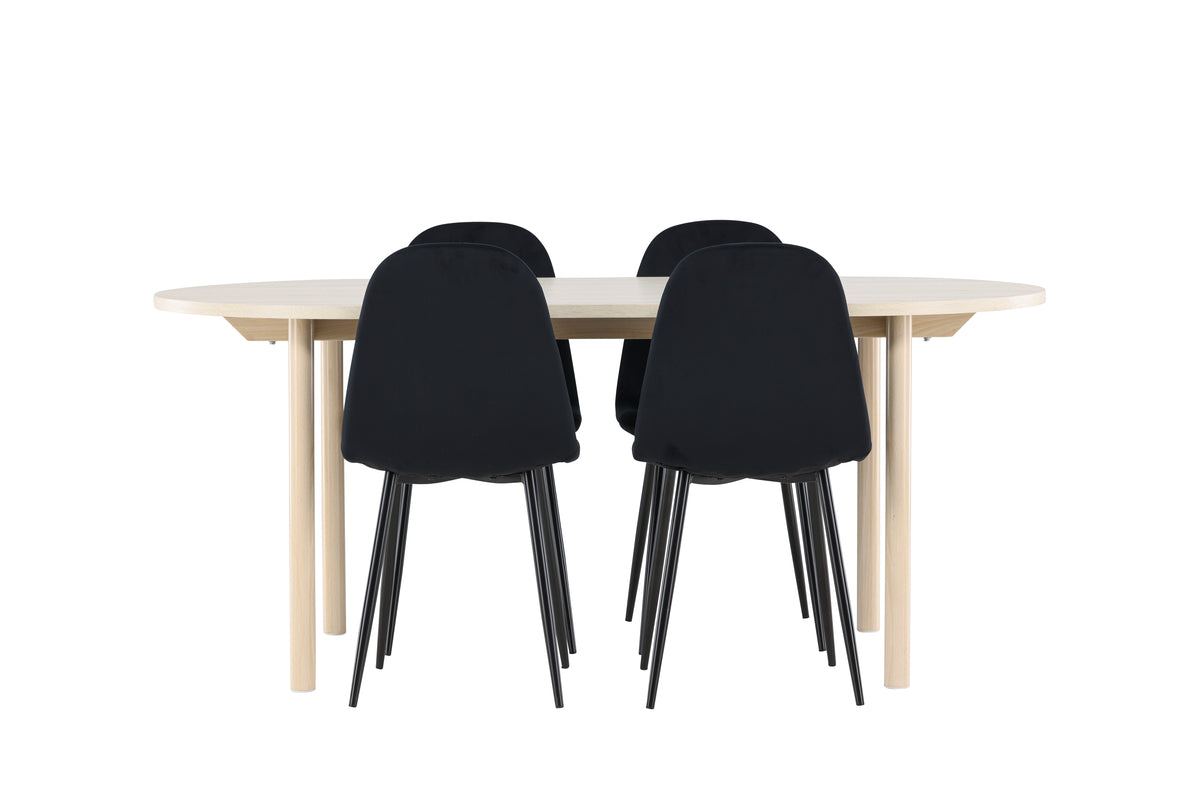 Spisebordsstol 2-pak Sort + Ovalt Spisebord 180 x 90 Whitewash