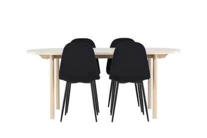 Spisebordsstol 2-pak Sort + Ovalt Spisebord 180 x 90 Whitewash