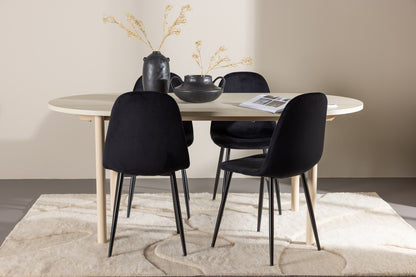 Spisebordsstol 2-pak Sort + Ovalt Spisebord 180 x 90 Whitewash