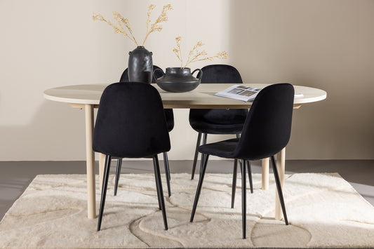 Spisebordsstol 2-pak Sort + Ovalt Spisebord 180 x 90 Whitewash