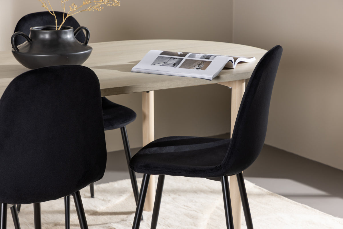 Spisebordsstol 2-pak Sort + Ovalt Spisebord 180 x 90 Whitewash