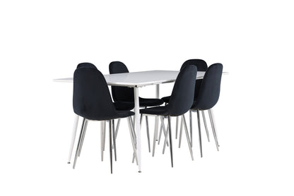 Spisebordsstol 2-pak Sort + Rektangulært Spisebord 180 x 90 Hvid