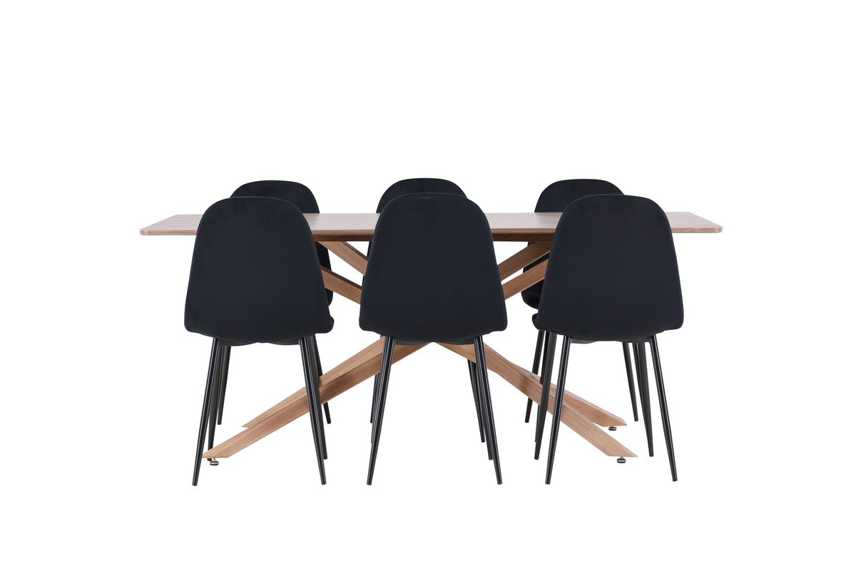 Spisebordsstol 2-pak Sort + Rektangulært Spisebord 180 x 90 Mocca