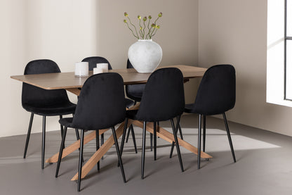 Spisebordsstol 2-pak Sort + Rektangulært Spisebord 180 x 90 Mocca