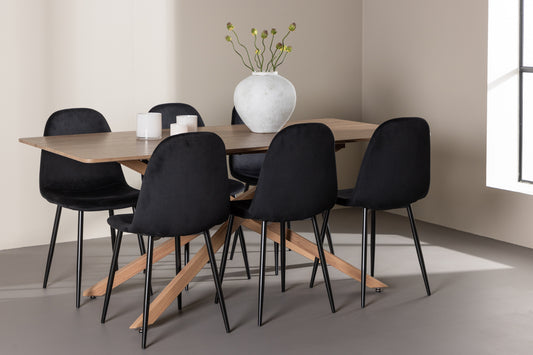 Spisebordsstol 2-pak Sort + Rektangulært Spisebord 180 x 90 Mocca