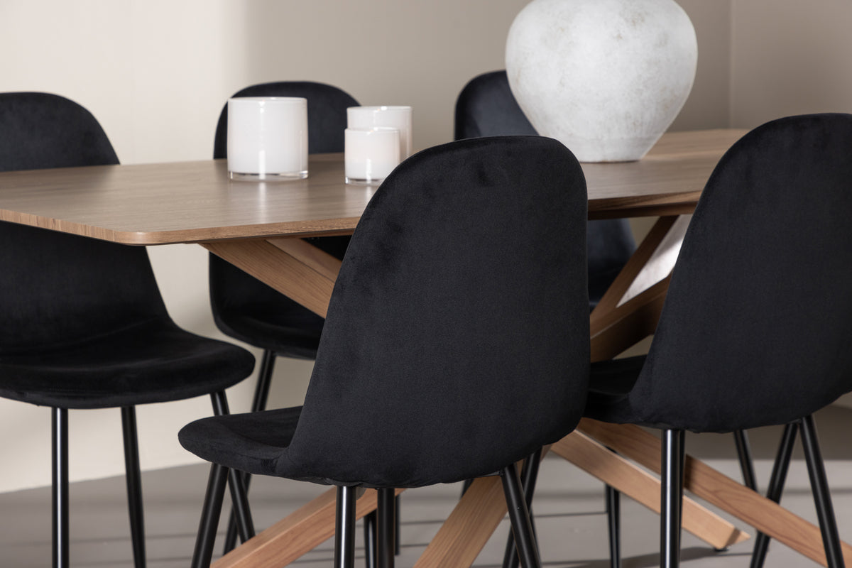 Spisebordsstol 2-pak Sort + Rektangulært Spisebord 180 x 90 Mocca