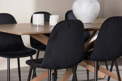 Spisebordsstol 2-pak Sort + Rektangulært Spisebord 180 x 90 Mocca