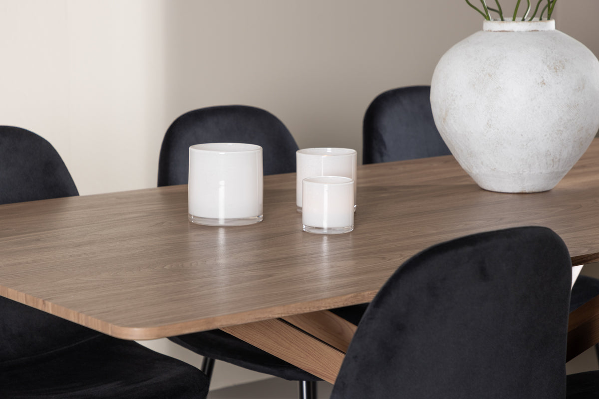 Spisebordsstol 2-pak Sort + Rektangulært Spisebord 180 x 90 Mocca