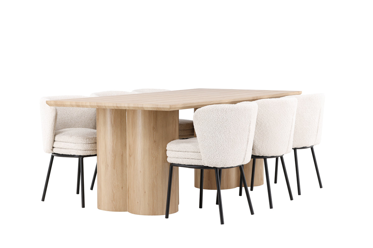 Spisebordsstol 2-pak Hvid + Rektangulært Spisebord 210 x 100 Natur