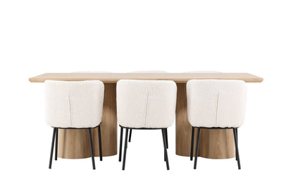 Spisebordsstol 2-pak Hvid + Rektangulært Spisebord 210 x 100 Natur