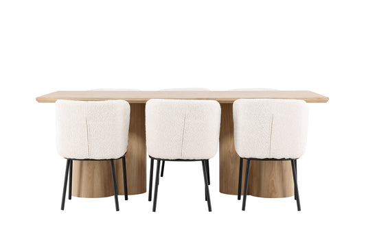 Spisebordsstol 2-pak Hvid + Rektangulært Spisebord 210 x 100 Natur