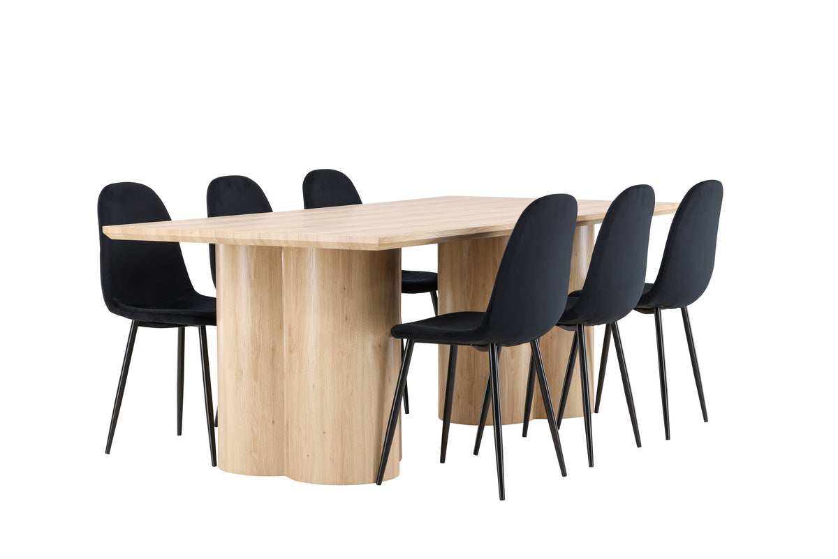 Spisebordsstol 2-pak Sort + Rektangulært Spisebord 210 x 100 Natur