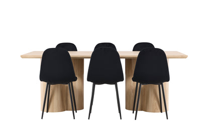 Spisebordsstol 2-pak Sort + Rektangulært Spisebord 210 x 100 Natur