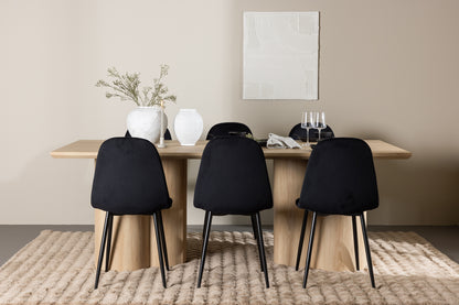 Spisebordsstol 2-pak Sort + Rektangulært Spisebord 210 x 100 Natur