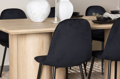 Spisebordsstol 2-pak Sort + Rektangulært Spisebord 210 x 100 Natur